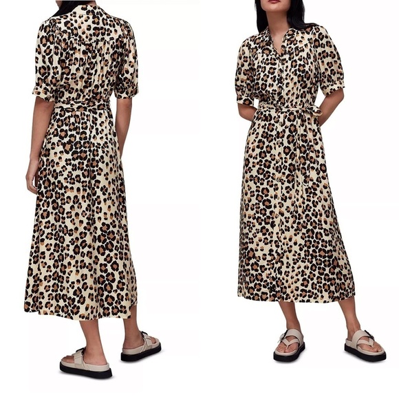 Whistles Leopard Midi Dress Buttons pockets classic - Picture 1 of 8